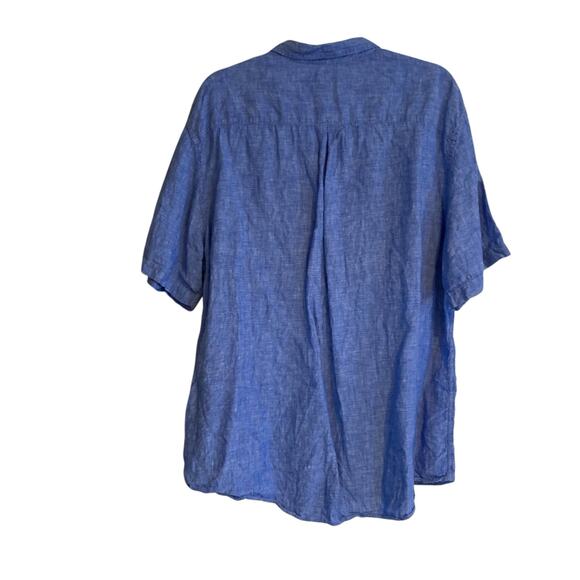 Lands End Blue Traditional Fit Linen Short Sleeve Classic Button Down Shirt XL - Picture 2 of 16